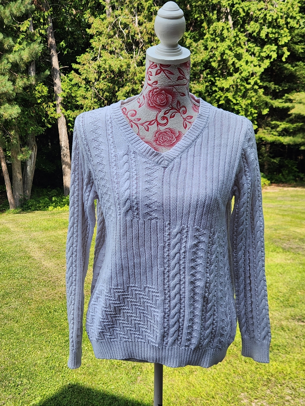 Serengeti Light Lavender V-Neck Cable & Rib Knit Sweater